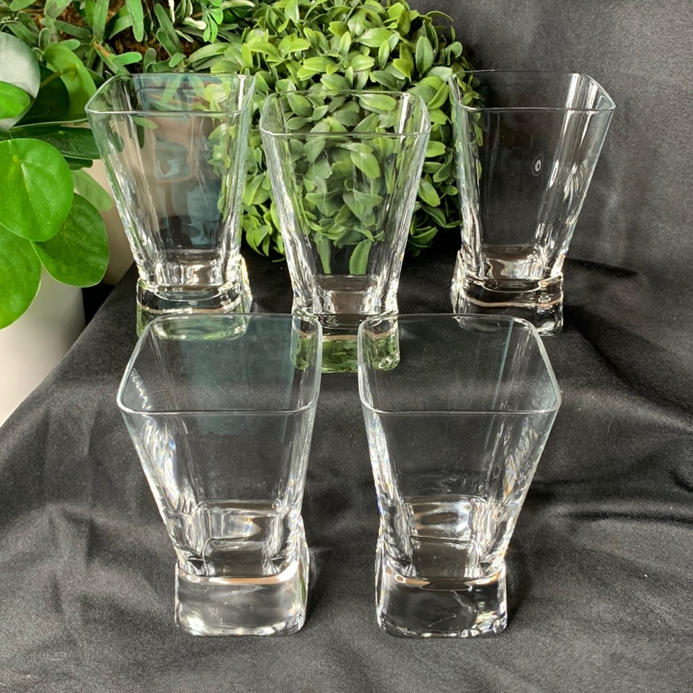 Fantastic stylish set of 5 MCM style rocks /double old fashioned whiskey glasses